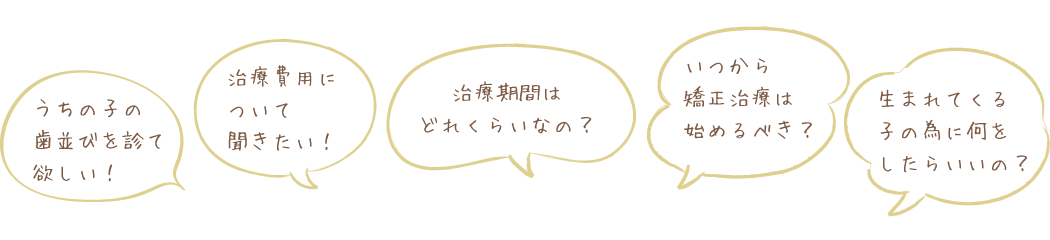 お子様のこと、費用、期間などお悩みをお聞かせ下さい